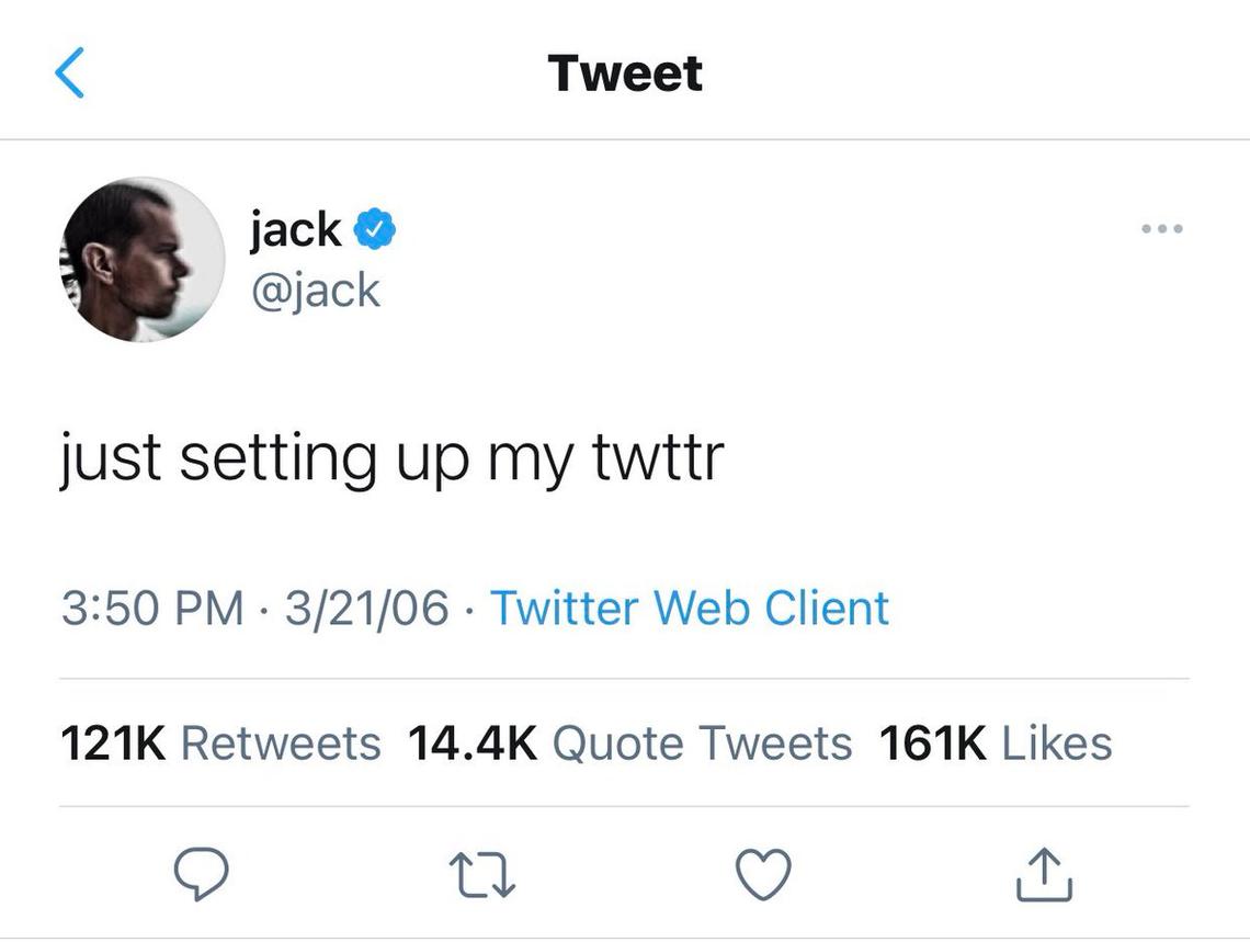 The Jack Dorsey tweet that sold as an NFT for N$ 43.7 million.